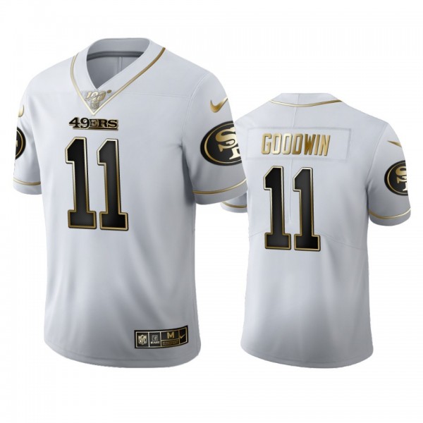 San Francisco 49ers #11 Marquise Goodwin Men's Nike White Golden Edition Vapor Limited NFL 100 Jersey