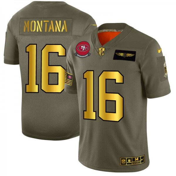 San Francisco 49ers #16 Joe Montana NFL Men's Nike Olive Gold 2019 Salute to Service Limited Jersey