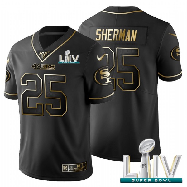 San Francisco 49ers #25 Richard Sherman Men's Nike Black Golden Super Bowl LIV 2020 Limited NFL 100 Jersey