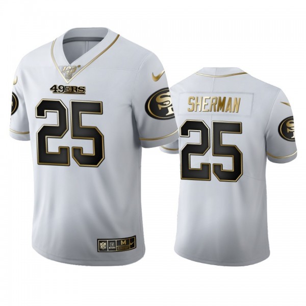 San Francisco 49ers #25 Richard Sherman Men's Nike White Golden Edition Vapor Limited NFL 100 Jersey