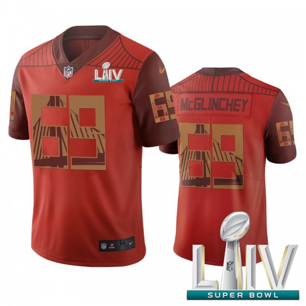 San Francisco 49ers #69 Mike McGlinchey Orange Super Bowl LIV 2020 Vapor Limited City Edition NFL Jersey