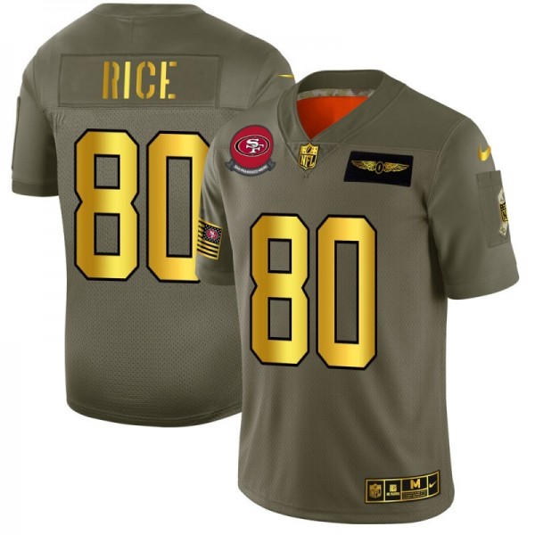 San Francisco 49ers #80 Jerry Rice NFL Men's Nike Olive Gold 2019 Salute to Service Limited Jersey