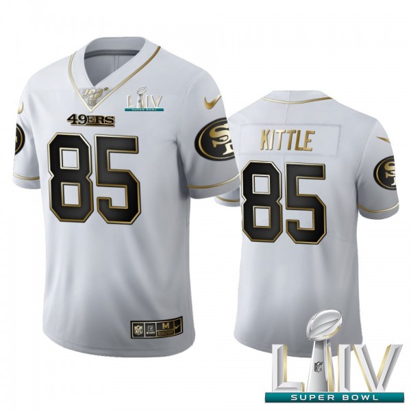 San Francisco 49ers #85 George Kittle Men's Nike White Golden Super Bowl LIV 2020 Edition Vapor Limited NFL 100 Jersey