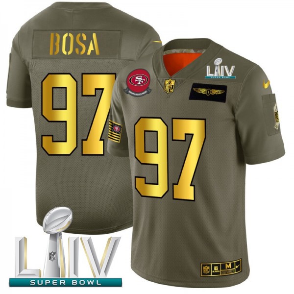 San Francisco 49ers #97 Nick Bosa NFL Men's Nike Olive Gold Super Bowl LIV 2020 2019 Salute to Service Limited Jersey
