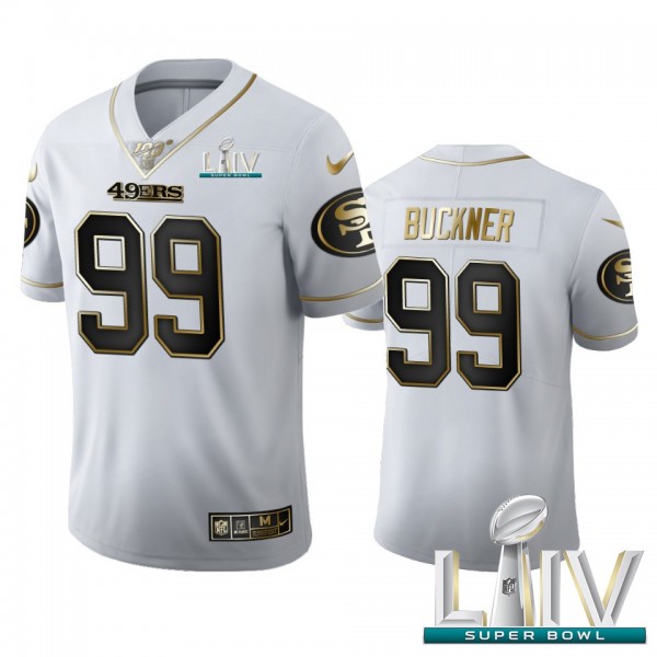 San Francisco 49ers #99 DeForest Buckner Men's Nike White Golden Super Bowl LIV 2020 Edition Vapor Limited NFL 100 Jersey