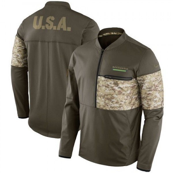 Men's Seattle Seahawks Nike Olive Salute to Service Sideline Hybrid Half-Zip Pullover Jacket