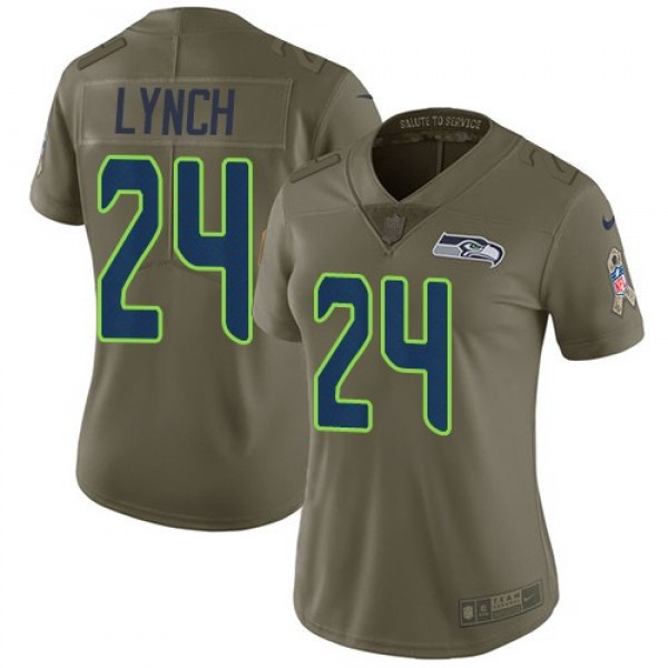 Women's Seahawks #24 Marshawn Lynch Olive Stitched NFL Limited 2017 Salute to Service Jersey