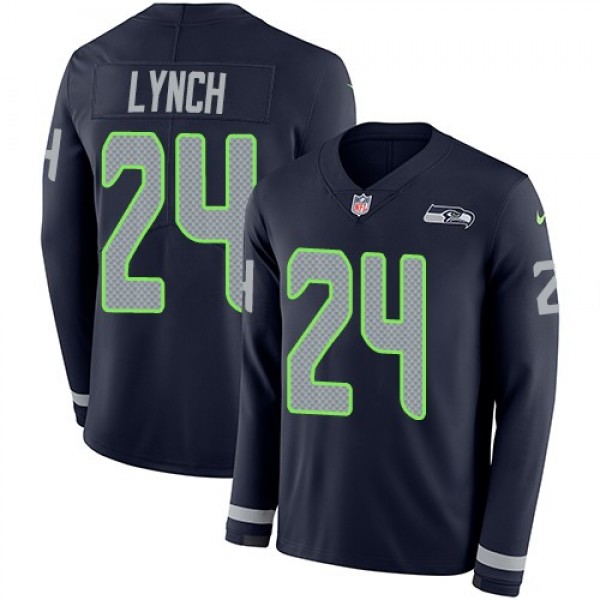 Nike Seahawks #24 Marshawn Lynch Steel Blue Team Color Men's Stitched NFL Limited Therma Long Sleeve Jersey