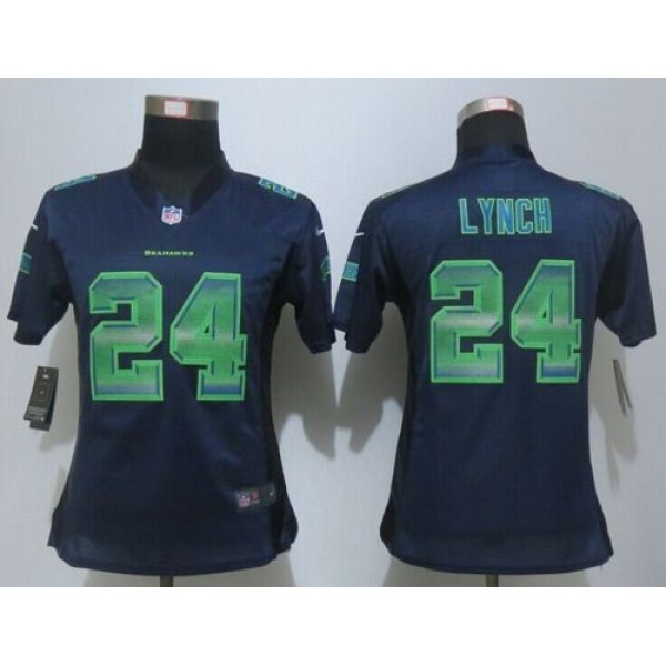 Women's Seahawks #24 Marshawn Lynch Steel Blue Team Color Stitched NFL Elite Strobe Jersey