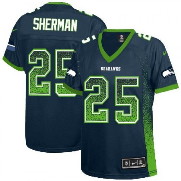 Women's Seahawks #25 Richard Sherman Steel Blue Team Color Stitched NFL Elite Drift Jersey