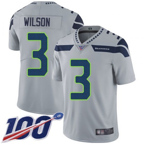 Nike Seahawks #3 Russell Wilson Grey Alternate Men's Stitched NFL 100th Season Vapor Limited Jersey