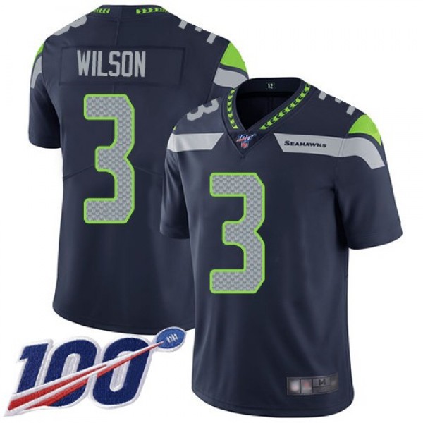 Nike Seahawks #3 Russell Wilson Steel Blue Team Color Men's Stitched NFL 100th Season Vapor Limited Jersey