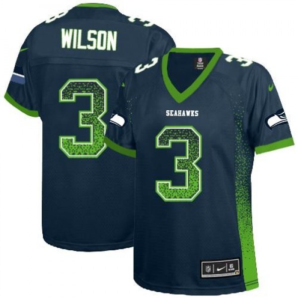 Women's Seahawks #3 Russell Wilson Steel Blue Team Color Stitched NFL Elite Drift Jersey