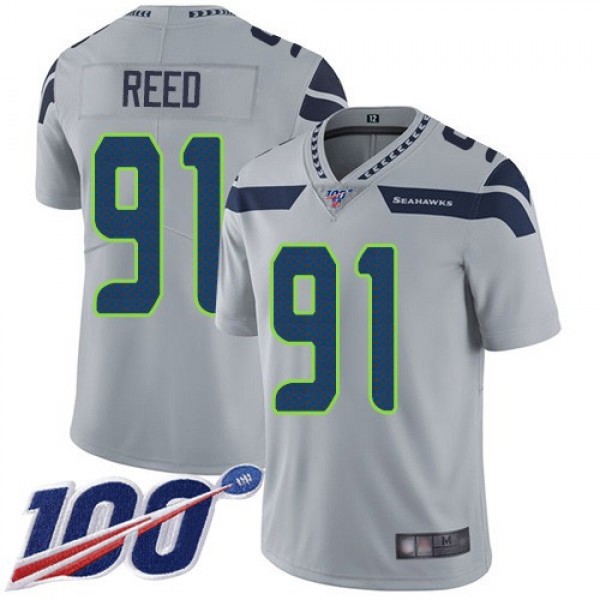 Nike Seahawks #91 Jarran Reed Grey Alternate Men's Stitched NFL 100th Season Vapor Limited Jersey