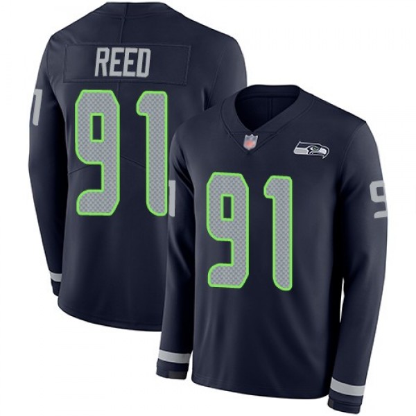 Nike Seahawks #91 Jarran Reed Steel Blue Team Color Men's Stitched NFL Limited Therma Long Sleeve Jersey
