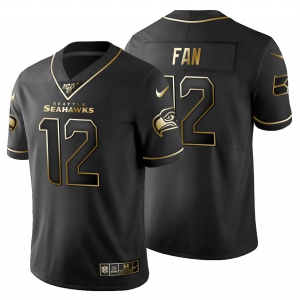 Seattle Seahawks #12 Fan Men's Nike Black Golden Limited NFL 100 Jersey