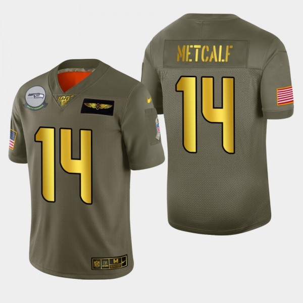 Seattle Seahawks #14 DK Metcalf Men's Nike Olive Gold 2019 Salute to Service Limited NFL 100 Jersey
