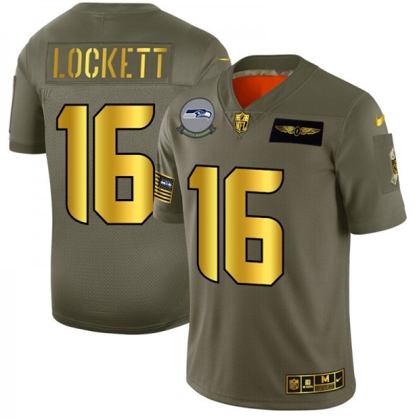 Seattle Seahawks #16 Tyler Lockett NFL Men's Nike Olive Gold 2019 Salute to Service Limited Jersey
