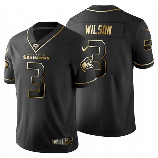 Seattle Seahawks #3 Russell Wilson Men's Nike Black Golden Limited NFL 100 Jersey