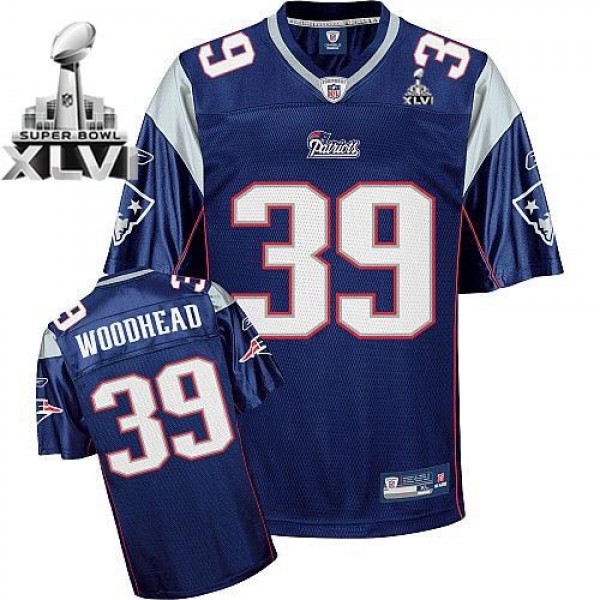 Patriots #39 Danny Woodhead Dark Blue Super Bowl XLVI Embroidered NFL Jersey