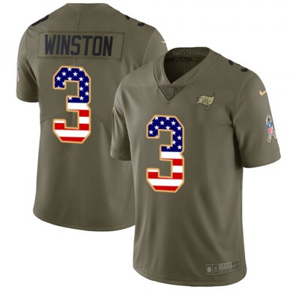 Nike Buccaneers #3 Jameis Winston Olive/USA Flag Men's Stitched NFL Limited 2017 Salute To Service Jersey