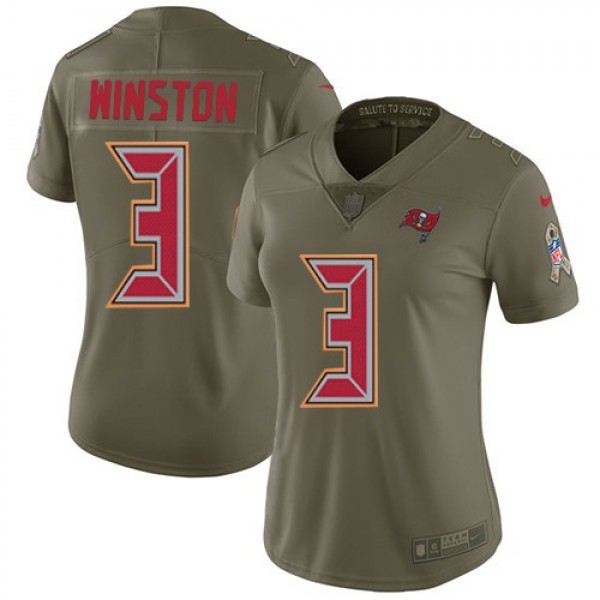Women's Buccaneers #3 Jameis Winston Olive Stitched NFL Limited 2017 Salute to Service Jersey