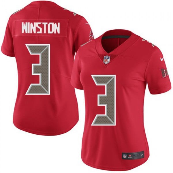 Women's Buccaneers #3 Jameis Winston Red Stitched NFL Limited Rush Jersey