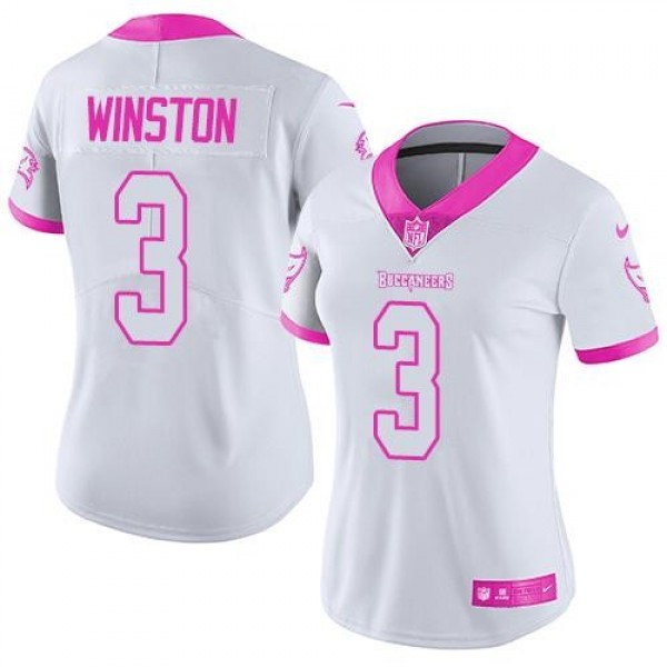Women's Buccaneers #3 Jameis Winston White Pink Stitched NFL Limited Rush Jersey