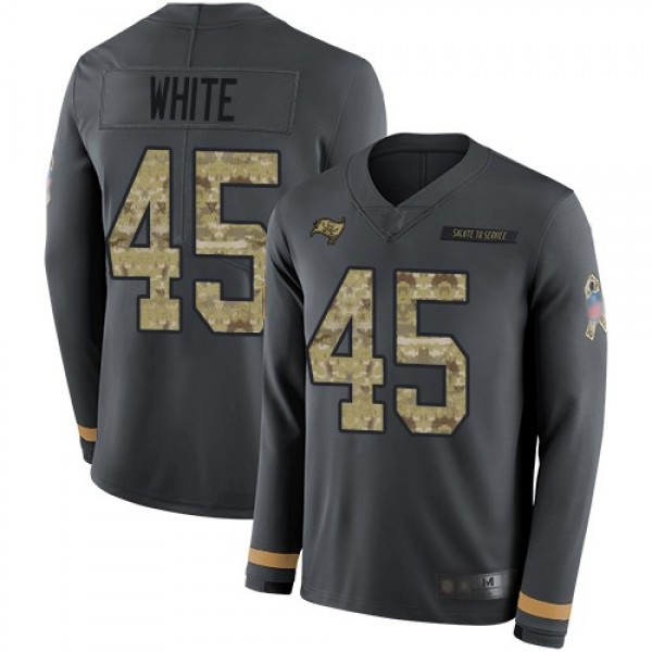 Nike Buccaneers #45 Devin White Anthracite Salute to Service Men's Stitched NFL Limited Therma Long Sleeve Jersey