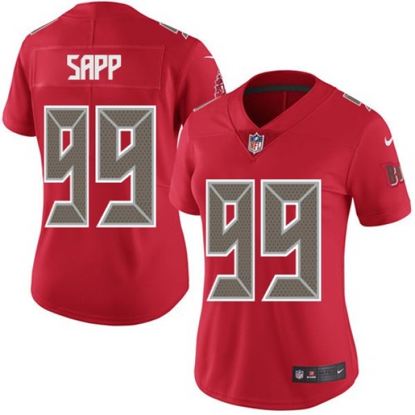 Women's Buccaneers #99 Warren Sapp Red Stitched NFL Limited Rush Jersey