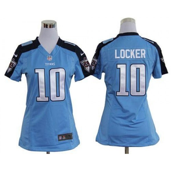 Women's Titans #10 Jake Locker Light Blue Team Color Stitched NFL Elite Jersey