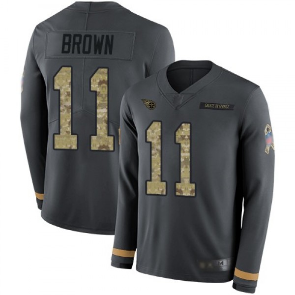 Nike Titans #11 A.J. Brown Anthracite Salute to Service Men's Stitched NFL Limited Therma Long Sleeve Jersey
