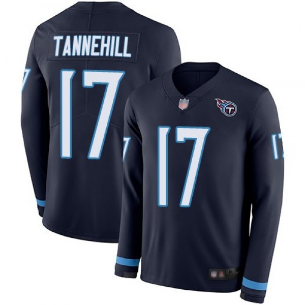 Nike Titans #17 Ryan Tannehill Navy Blue Team Color Men's Stitched NFL Limited Therma Long Sleeve Jersey
