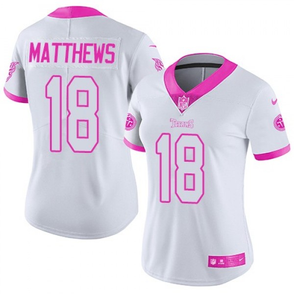 Women's Titans #18 Rishard Matthews White Pink Stitched NFL Limited Rush Jersey