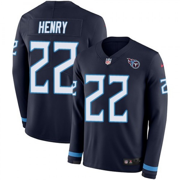 Nike Titans #22 Derrick Henry Navy Blue Team Color Men's Stitched NFL Limited Therma Long Sleeve Jersey