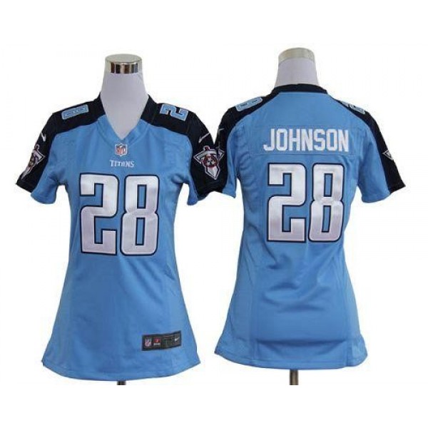 Women's Titans #28 Chris Johnson Light Blue Team Color Stitched NFL Elite Jersey
