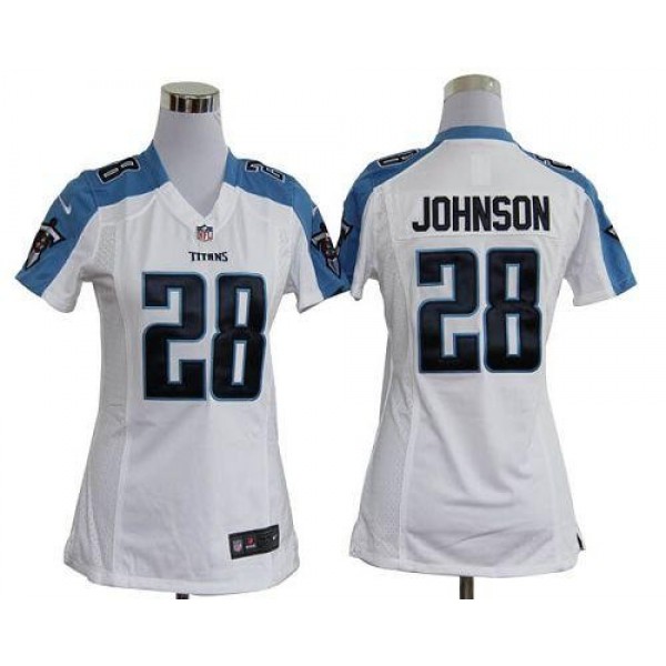 Women's Titans #28 Chris Johnson White Stitched NFL Elite Jersey
