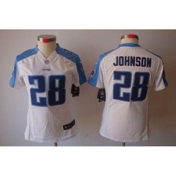 Women's Titans #28 Chris Johnson White Stitched NFL Limited Jersey