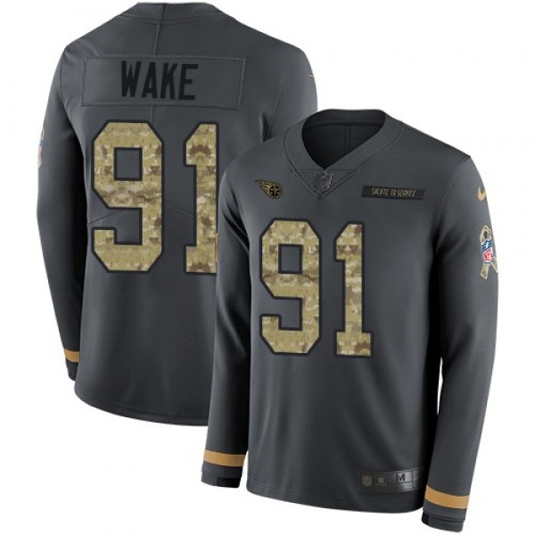 Nike Titans #91 Cameron Wake Anthracite Salute to Service Men's Stitched NFL Limited Therma Long Sleeve Jersey