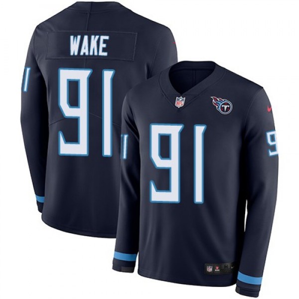 Nike Titans #91 Cameron Wake Navy Blue Team Color Men's Stitched NFL Limited Therma Long Sleeve Jersey