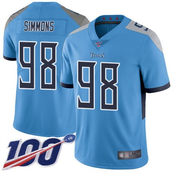 Nike Titans #98 Jeffery Simmons Light Blue Alternate Men's Stitched NFL 100th Season Vapor Limited Jersey