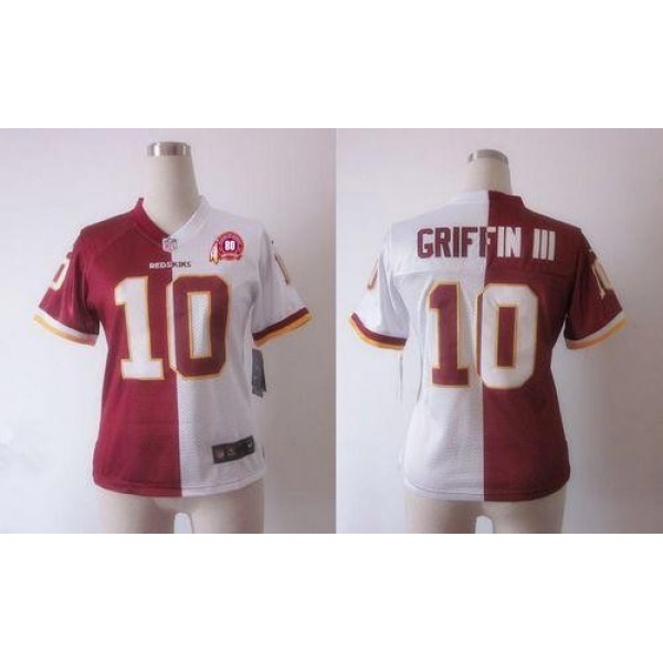 Women's Redskins #10 Robert Griffin III Burgundy Red White With 80TH Patch Stitched NFL Elite Split Jersey