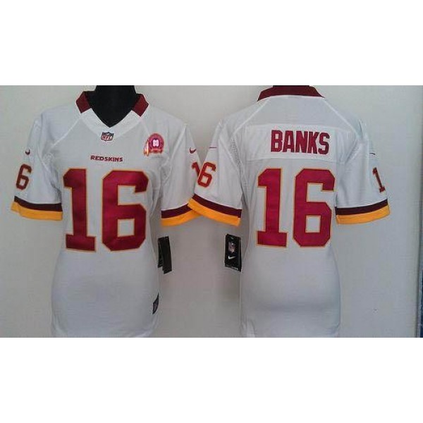 Women's Redskins #16 Brandon Banks White With 80TH Patch Stitched NFL Elite Jersey