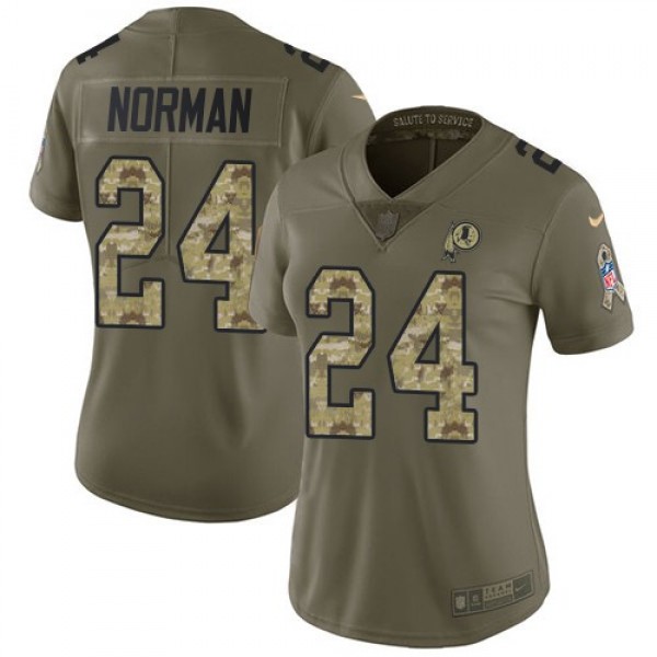 Women's Redskins #24 Josh Norman Olive Camo Stitched NFL Limited 2017 Salute to Service Jersey