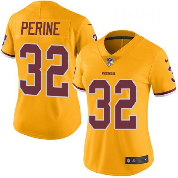 Women's Redskins #32 Samaje Perine Gold Stitched NFL Limited Rush Jersey