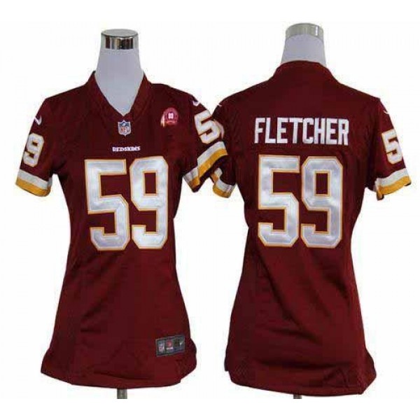 Women's Redskins #59 London Fletcher Burgundy Red Team Color With 80TH Patch Stitched NFL Elite Jersey
