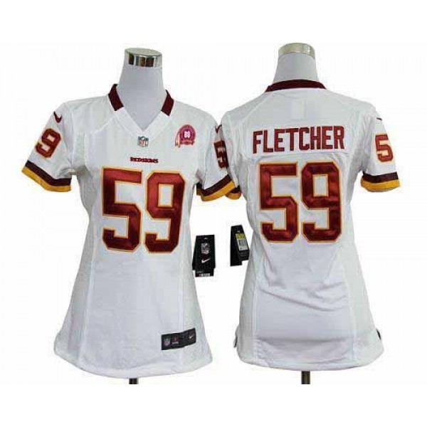 Women's Redskins #59 London Fletcher White With 80TH Patch Stitched NFL Elite Jersey