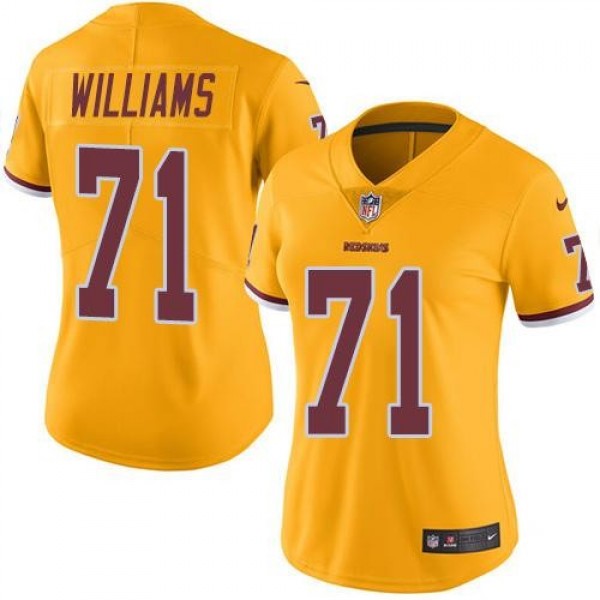 Women's Redskins #71 Trent Williams Gold Stitched NFL Limited Rush Jersey