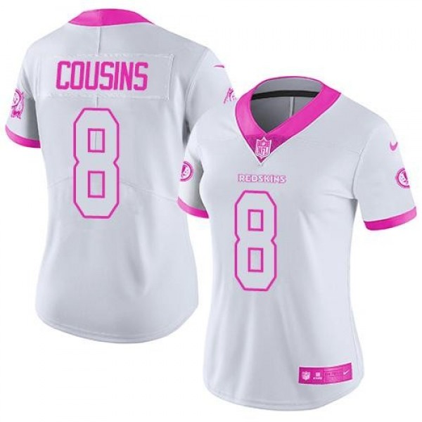 Women's Redskins #8 Kirk Cousins White Pink Stitched NFL Limited Rush Jersey