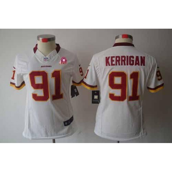 Women's Redskins #91 Ryan Kerrigan White With 80TH Patch Stitched NFL Limited Jersey